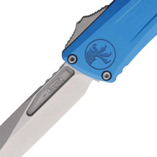 Microtech Auto Combat Troodon Gen III Tactical Knife With Automatic Opening 4 Inch Bowie Blade Blue Aluminum by Microtech