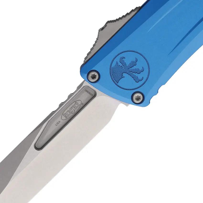Microtech Auto Combat Troodon Gen III Tactical Knife With Automatic Opening 4 Inch Bowie Blade Blue Aluminum by Microtech