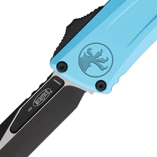 Microtech Auto Combat Troodon SE Tactical Knife, Automatic Opening, Two Tone M390MK Blade, Turquoise Aluminum Handle by Microtech