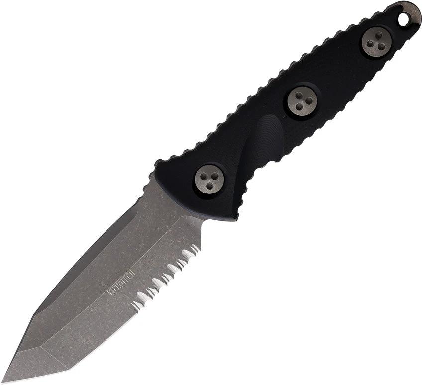 Microtech Socom Alpha Mini Knife Tactical Pro Partially Serrated Apocalyptic Finish M390 Tanto Blade Black G10 Handle by Microtech