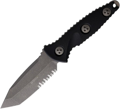 Microtech Socom Alpha Mini Knife Tactical Pro Partially Serrated Apocalyptic Finish M390 Tanto Blade Black G10 Handle by Microtech