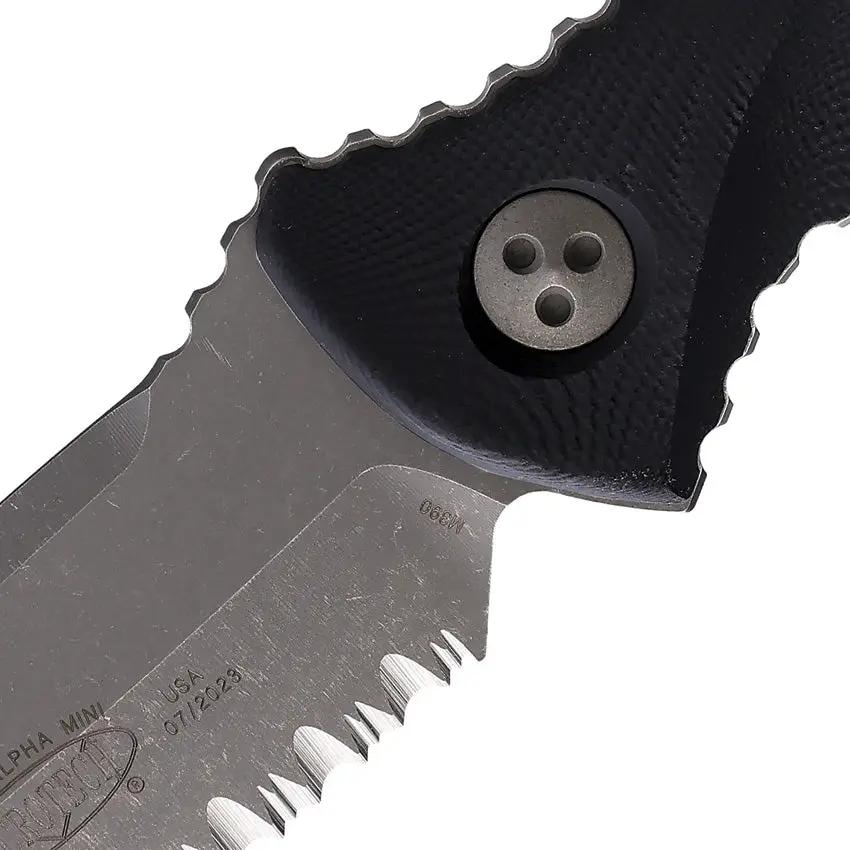 Microtech Socom Alpha Mini Tactical Knife For Knife Enthusiasts With Apocalyptic M390 Serrated Tanto Black G10 Full Tang by Microtech