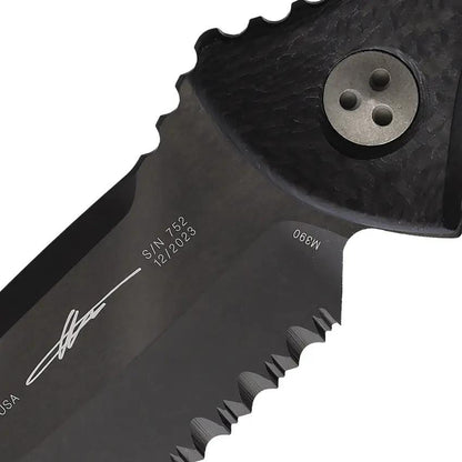 Microtech Socom Alpha Mini TE Carbon Fiber Tactical Knife With Black DLC Serrated Blade And Tang Kydex Sheath For EDC by Microtech