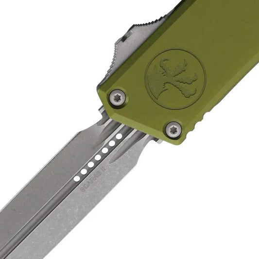 Microtech Auto Scarab II OTF Knife Gen III Double Edge Dagger Blade with Glass Breaker OD Green Handle For Collectors by Microtech