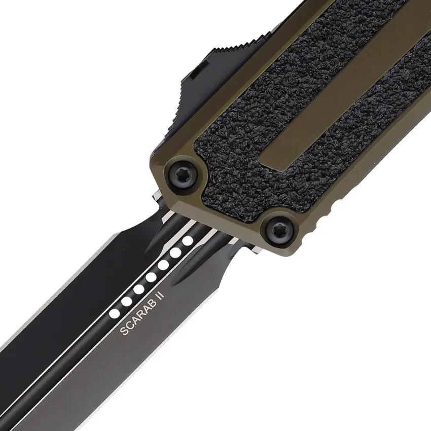 Microtech Scarab II OTF Auto Knife Gen III OD Green Aluminum Handle M390 Blade Glass Breaker For EDC Enthusiasts by Microtech