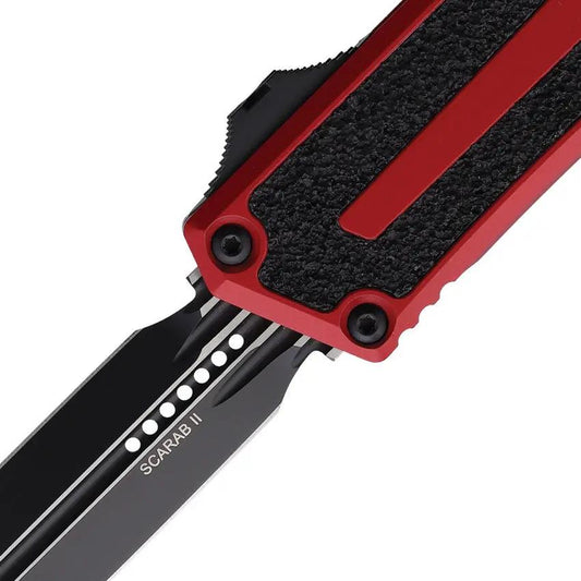 Microtech Auto Scarab II OTF Gen III DE Knife For EDC Enthusiasts Automatic Opening M390 Blade Red Aluminum Handle by Microtech