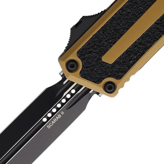 Microtech Scarab II OTF Auto Knife Gen III 1180-1TA For EDC Enthusiasts Tan Aluminum Handle Double Edge M390 Blade by Microtech