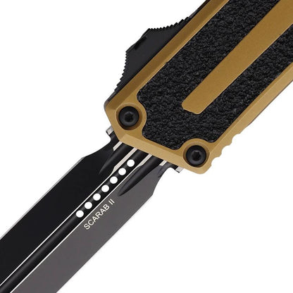 Microtech Scarab II OTF Auto Knife Gen III 1180-1TA For EDC Enthusiasts Tan Aluminum Handle Double Edge M390 Blade by Microtech