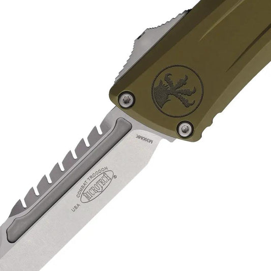 Microtech Auto Combat Troodon Intercepto Automatic Opening Tactical Knife For Pros 5.5in Closed 4in M390MK OD Green by Microtech