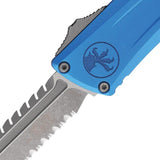 Microtech Auto Troodon Intercepto Knife for Tactical Enthusiasts 4in Blade Glass Breaker Blue Aluminum by Microtech