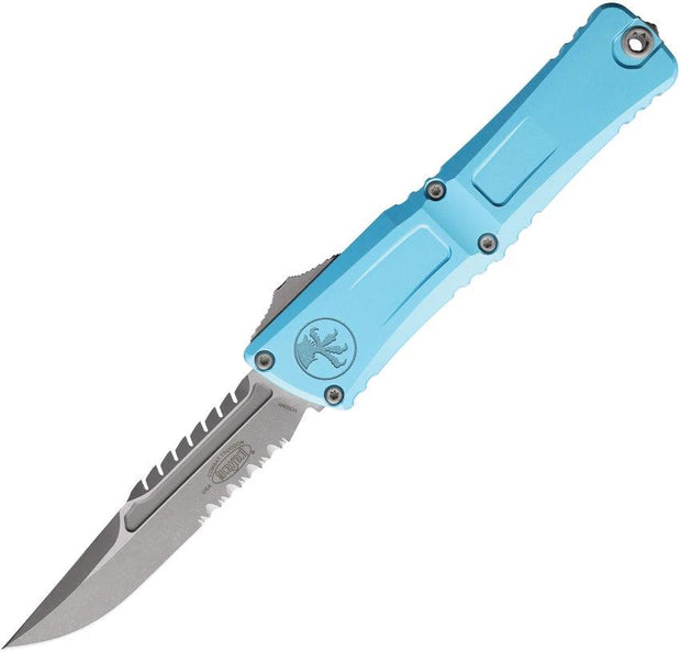 Microtech Auto Troodon Intercepto Knife Automatic Opening Turquoise Handle M390 Blade Apocalyptic Finish Tactical