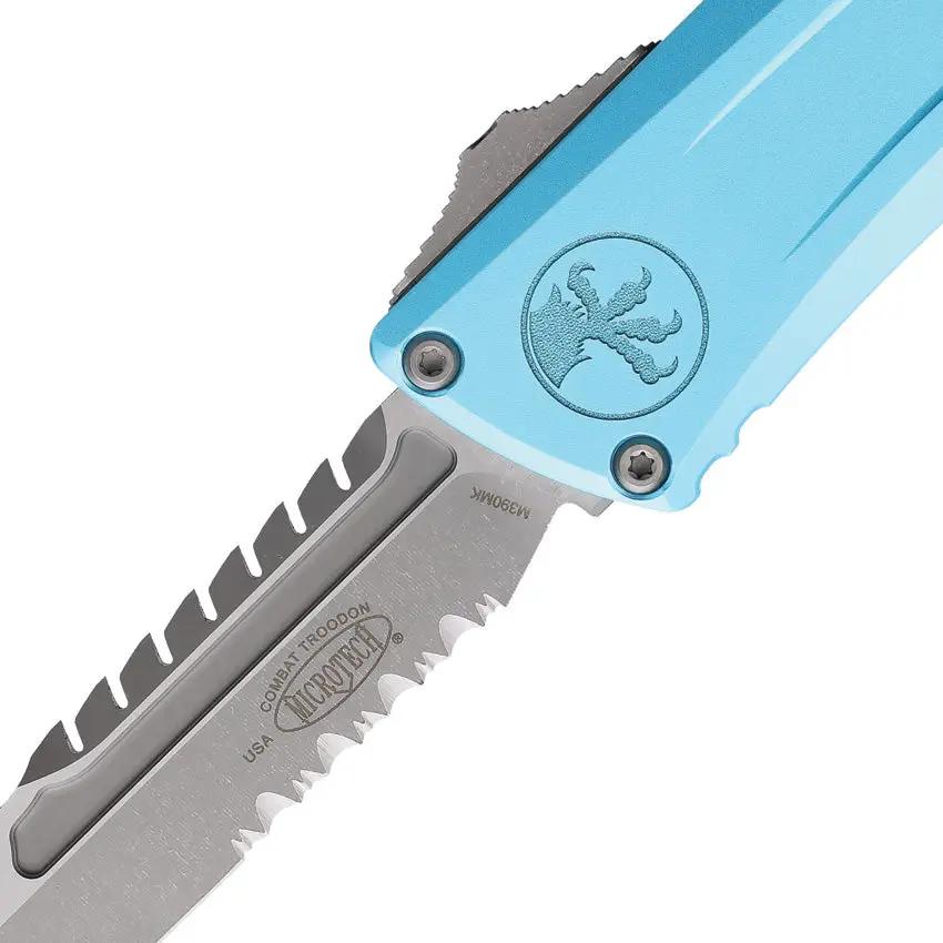 Microtech Auto Troodon Intercepto Knife Automatic Opening Turquoise Handle M390 Blade Apocalyptic Finish Tactical by Microtech