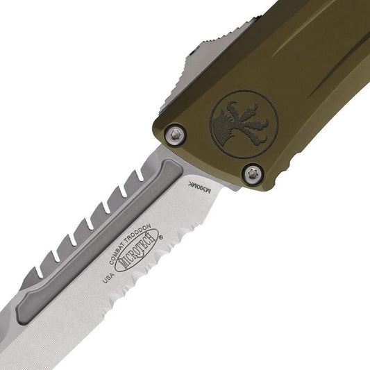 Microtech Auto Combat Troodon Intercepto Knife M390MK Blade OD Green Aluminum Handle Glass Breaker Tactical EDC by Microtech