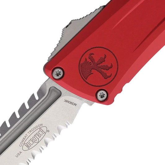 Microtech Auto Combat Troodon Intercepto Knife With 4 Inch M390MK Blade Red Aluminum Handle Glass Breaker Tactical by Microtech