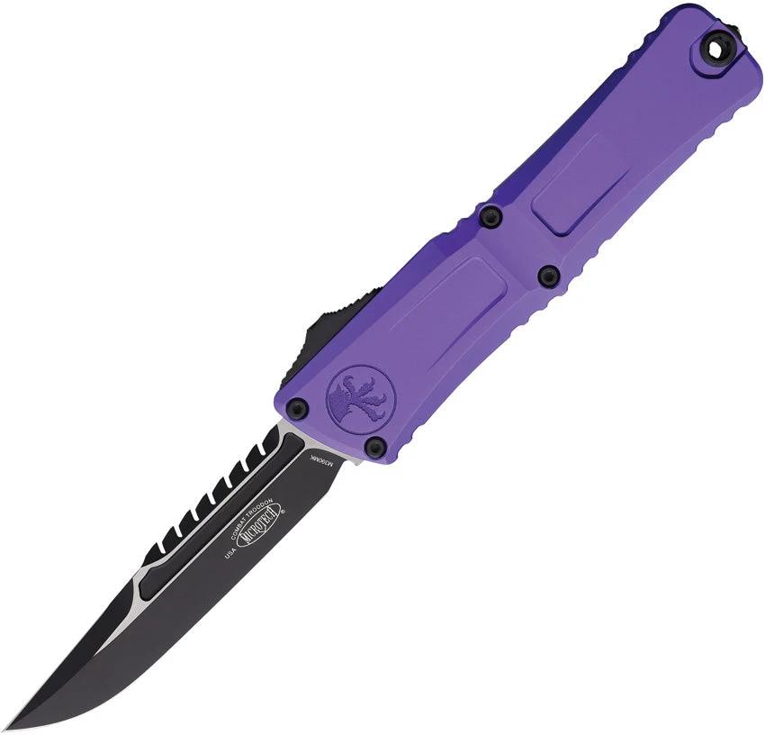Microtech Auto Combat Troodon Intercepto 1217-1PUS Automatic Knife M390 Purple Handle Glass Breaker For Tactical Fans by Microtech