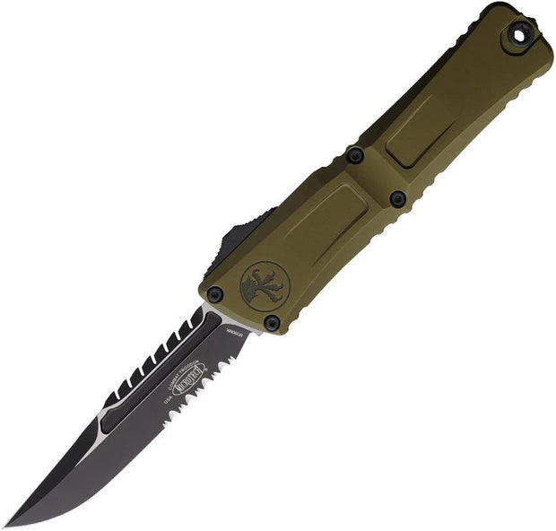 Microtech Automatic Combat Troodon Intercepto Folding Knife 4in Blade M390 OD Green Aluminum Finish For Tactical EDC by Microtech
