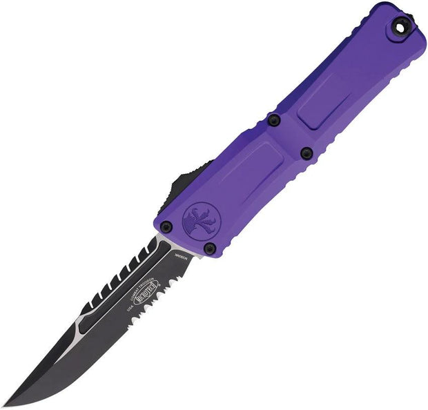 Microtech Automatic Combat Troodon Intercepto Knife With M390 Blade Purple Aluminum Handle For Collectors