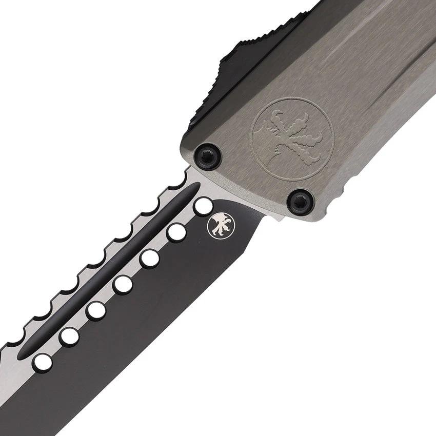 Microtech Auto Combat Troodon Hellhound Knife Automatic Opening Tactical EDC 4 Inch Blade Gray Aluminum by Microtech