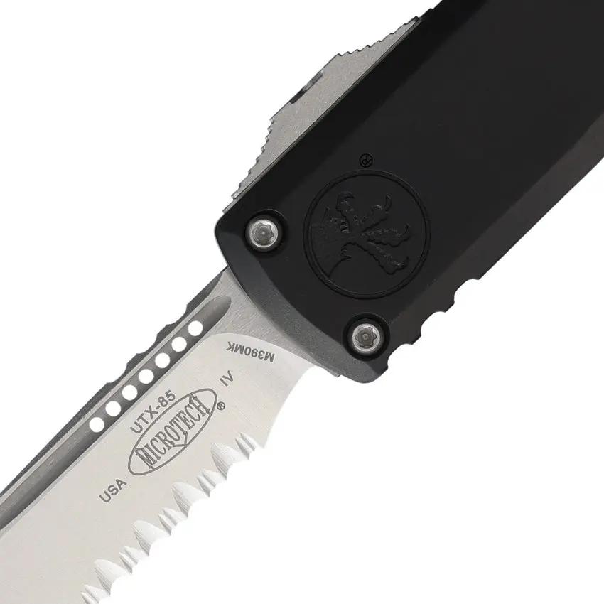 Microtech UTX 85 Auto Knife Gen IV OTF EDC Premium Fans Partially Serrated 3 Inch M390MK Blade Black Aluminum Handle by Microtech