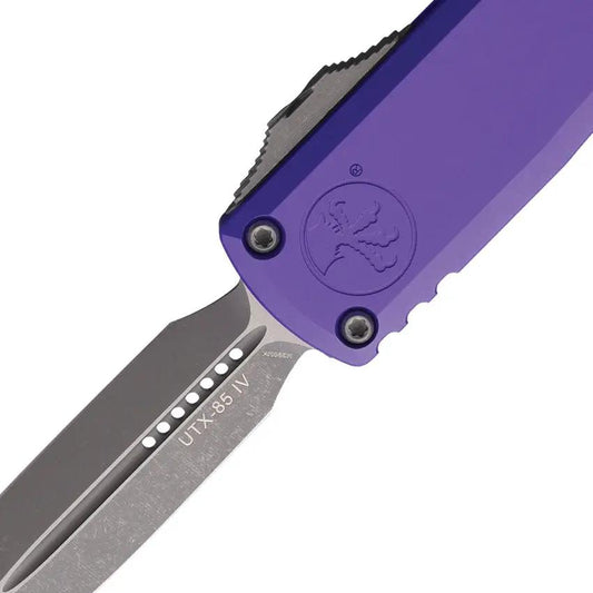 Microtech UTX-85 Auto DE Gen IV Knife For EDC And Tactical Use With M390 Dagger Blade And Purple Aluminum Handle by Microtech