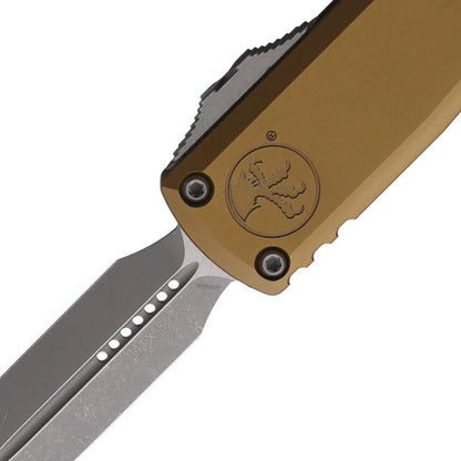 Microtech Auto UTX85 OTF Knife Gen IV DE M390 Dagger, Apocalyptic Finish, Tan Handle For Tactical Enthusiasts by Microtech