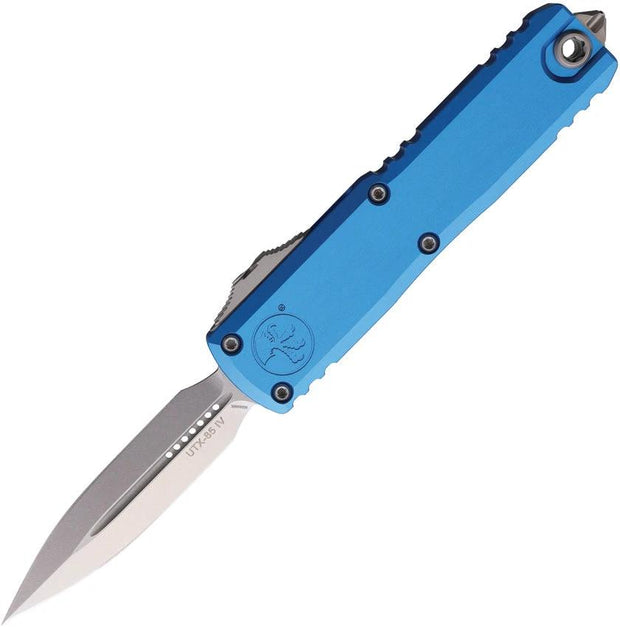 Microtech UTX 85 Auto OTF Knife Gen IV DE With Blue Aluminum Handle 3.13 Inch M390 Blade Glass Breaker EDC Elite by Microtech
