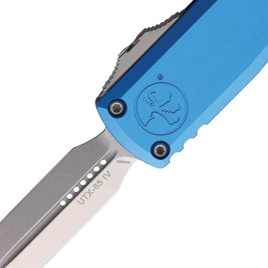 Microtech UTX 85 Auto OTF Knife Gen IV DE With Blue Aluminum Handle 3.13 Inch M390 Blade Glass Breaker EDC Elite by Microtech