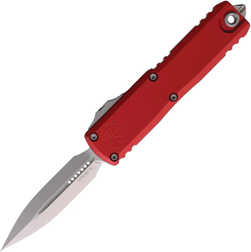 Microtech UTX-85 Auto OTF Knife With Bohler M390MK Blade Red Aluminum Handle Glass Breaker EDC Ready