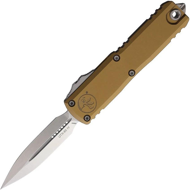 Microtech Auto UTX 85 OTF Knife Gen IV M390 Blade Glass Breaker Tan Aluminum Handle For Tactical EDC by Microtech