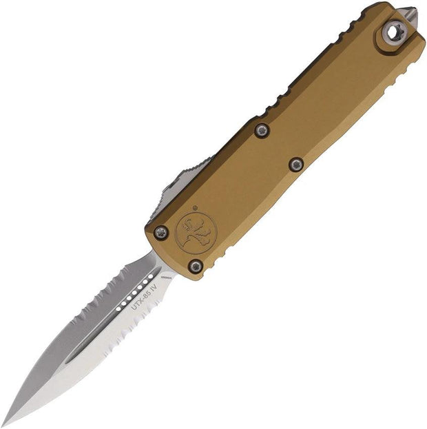 Microtech UTX 85 Auto OTF Knife Gen IV Double Edge Partially Serrated Bohler M390 Tan Handle For Tactical Professionals by Microtech