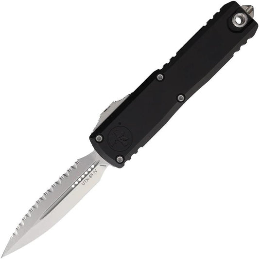 Microtech UTX-85 Auto Knife Gen IV OTF 3.13in Stonewash Serrated M390MK Blade Black Aluminum For EDC Enthusiasts