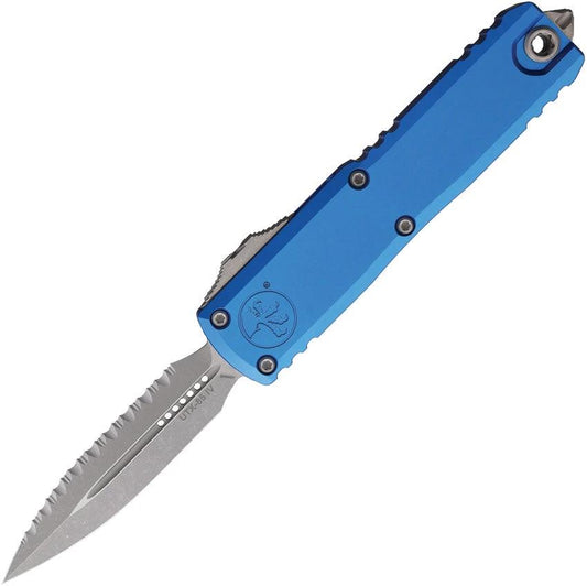 Microtech UTX 85 Auto Knife Gen IV Double Edge Apocalyptic Blue Handle EDC Pros Tactical
