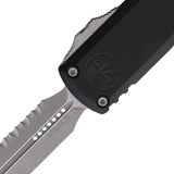 Microtech UTX 85 Auto Knife D E Gen IV Serrated Blade With Glass Breaker Black Aluminum Handle Tactical Professionals by Microtech