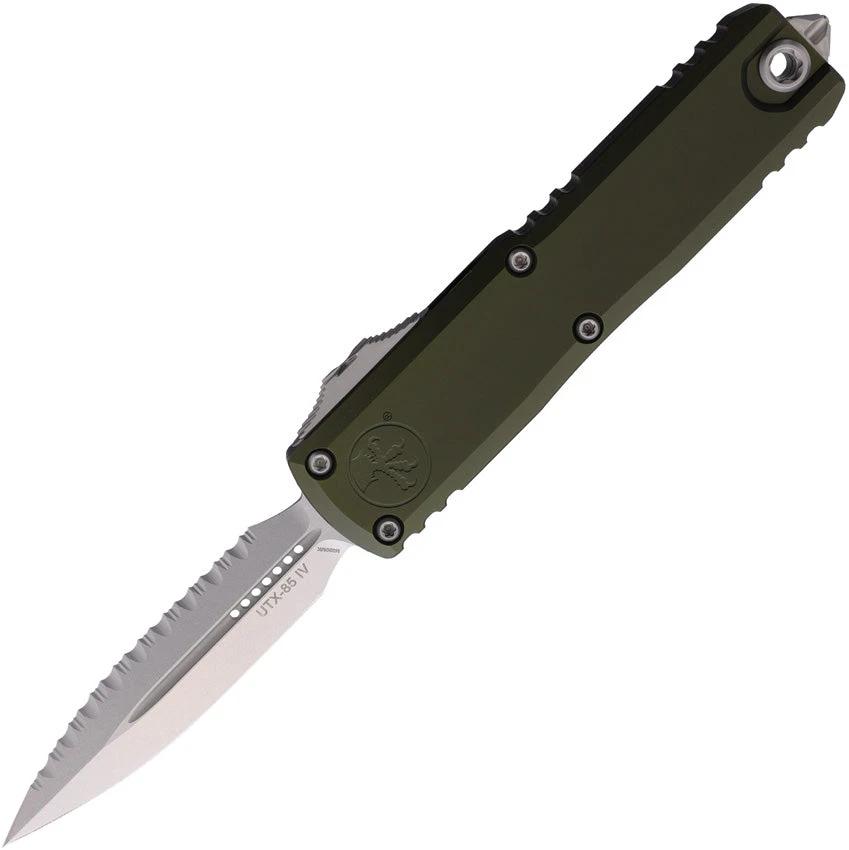 Microtech UTX-85 Gen IV OTF Knife With Automatic Opening, 4.5 Inch Closed, OD Green Aluminum Handle M390MK Blade EDC