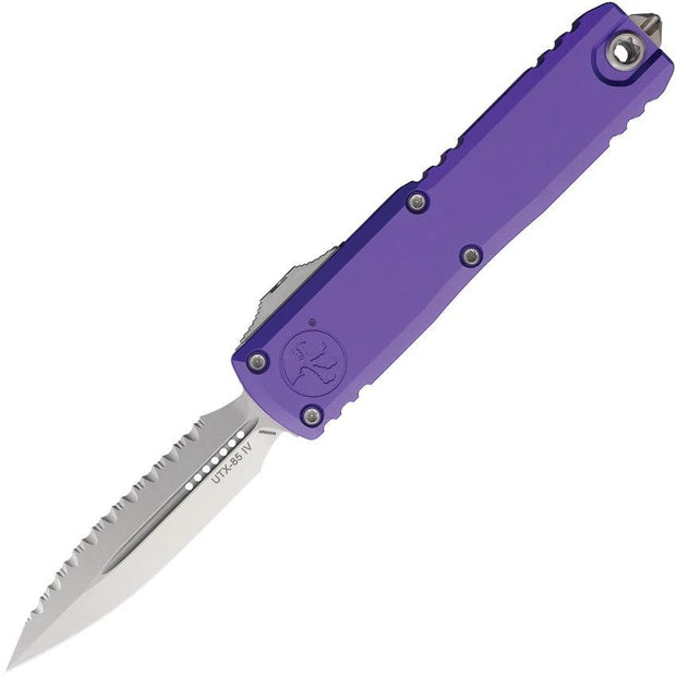 Microtech UTX-85 Auto D/E Gen IV OTF Knife For EDC Enthusiasts With Purple Aluminum Handle And M390MK Dagger Blade