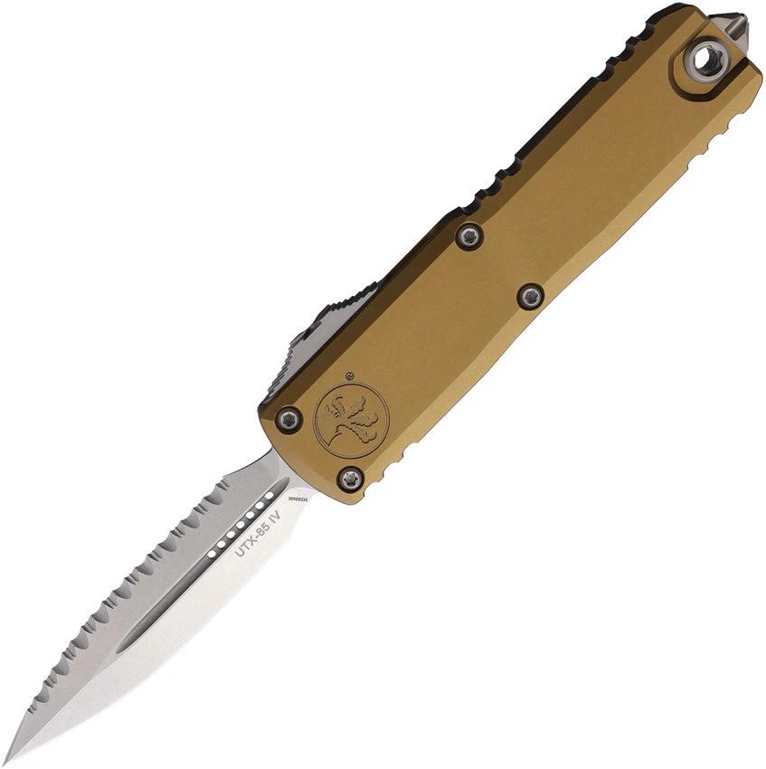 Microtech UTX-85 Auto OTF Knife Gen IV D/E With M390 Blade Tan Aluminum Handle Glass Breaker For Tactical Pros