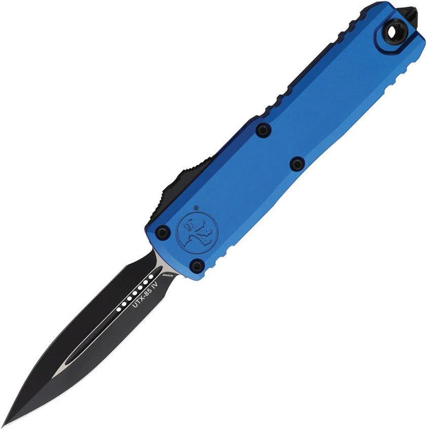 Microtech UTX85 Auto Knife DE Gen IV Two Tone M390 Blade Blue Aluminum Handle Glass Breaker EDC by Microtech