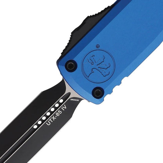 Microtech UTX85 Auto Knife DE Gen IV Two Tone M390 Blade Blue Aluminum Handle Glass Breaker EDC by Microtech