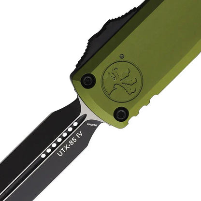 Microtech Auto UTX85 DE Gen IV OTF Knife With M390MK Dagger Blade OD Green Aluminum Handle Glass Breaker For Enthusiasts by Microtech