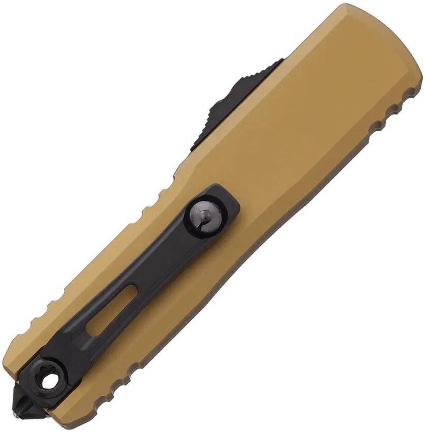 Microtech UTX 85 Auto OTF Knife Gen IV M390 Two Tone Blade 4.5 Inch Closed Tan Aluminum For Tactical EDC Enthusiasts by Microtech