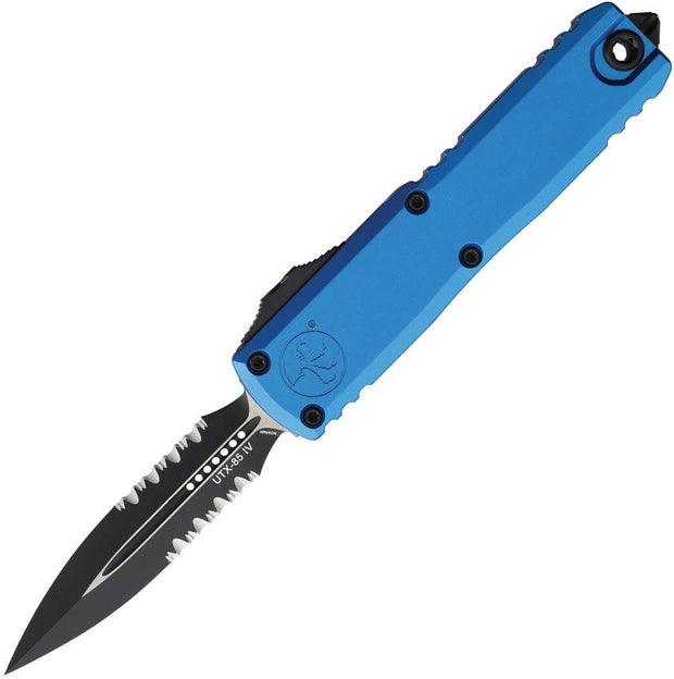 Microtech UTX-85 Auto OTF Knife Gen IV DE Dagger Blade Blue Aluminum Handle For EDC Enthusiasts by Microtech