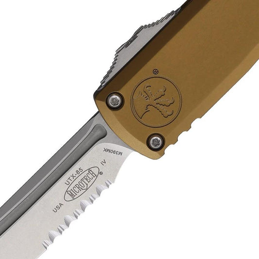 Microtech UTX-85 TE Gen IV OTF Auto Knife With M390MK Blade 3-Inch Tanto Tan Aluminum Handle Breaker For EDC Fans by Microtech