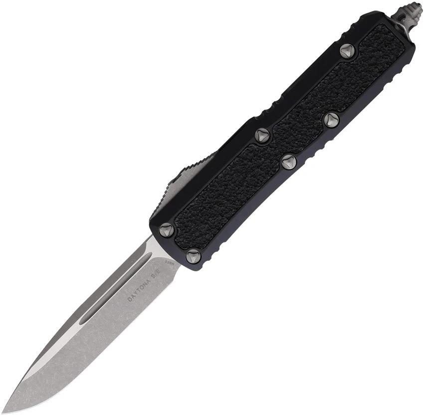 Microtech Auto Daytona OTF Knife Automatic Opening Premium Steel Blade Black Aluminum Handle For Tactical Enthusiasts by Microtech