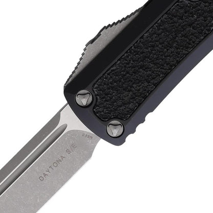 Microtech Auto Daytona OTF Knife Automatic Opening Premium Steel Blade Black Aluminum Handle For Tactical Enthusiasts by Microtech