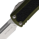 Microtech Auto Daytona S E OTF Knife with OD Green Aluminum Handle Black Traction Inlay EDC 3.13 Inch Stonewash Blade by Microtech
