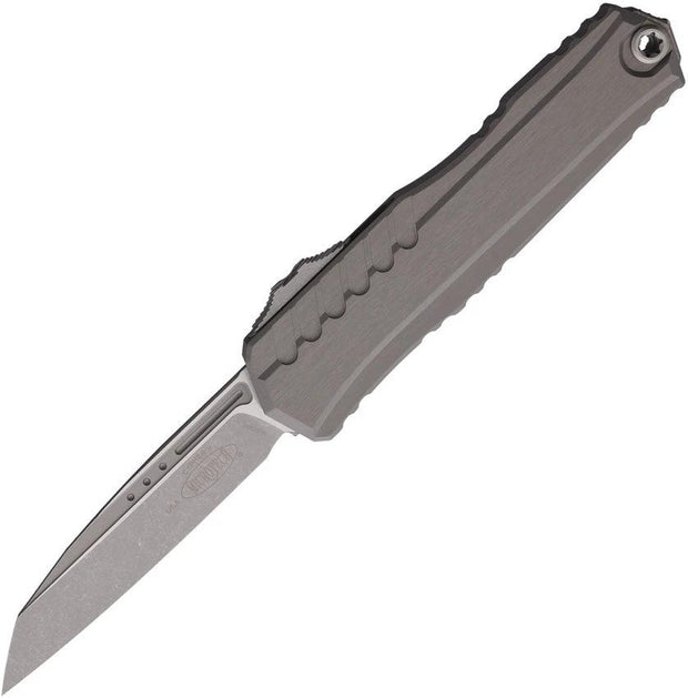 Microtech Cypher II OTF Knife Automatic Opening 3.5In Wharncliffe Blade Apocalyptic Finish Aluminum Handle EDC Ready
