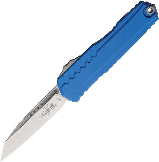 Microtech Auto Cypher II OTF Knife Blue Aluminum Handle M390MK Blade Glass Breaker For EDC Enthusiasts