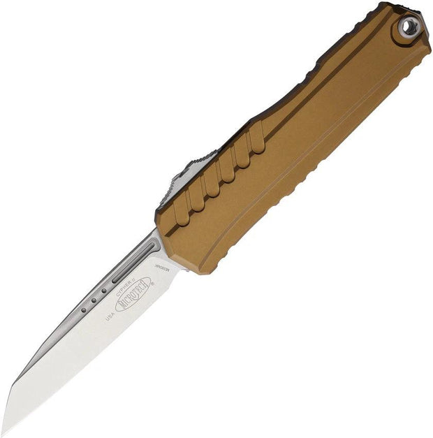Microtech OTF Knife Auto Cypher II SE Tan Aluminum Handle 5in Closed 3.5in Wharncliffe Blade For EDC Enthusiasts by Microtech