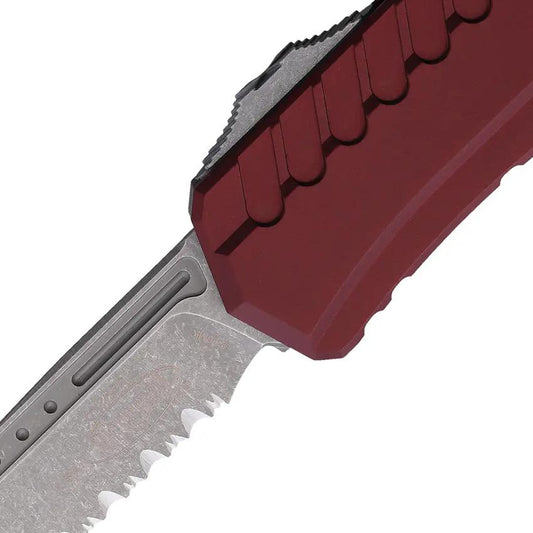 Microtech Auto Cypher II OTF Knife Apocalyptic Finish Partially Serrated Blade Merlot Aluminum Handle Tactical EDC by Microtech
