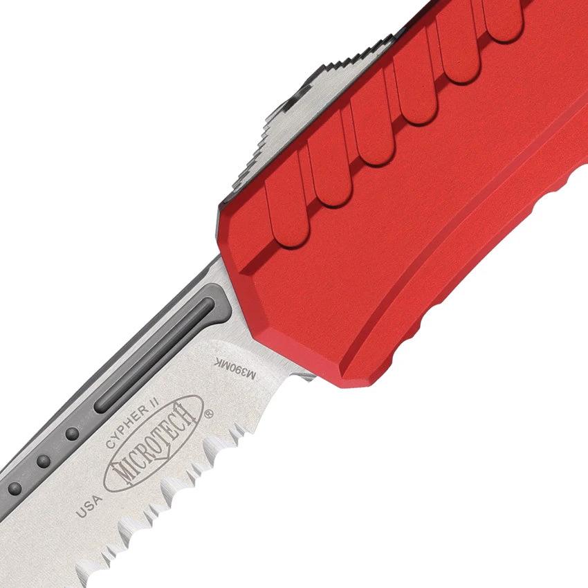 Microtech Auto Cypher II OTF Knife Red Aluminum Handle With 3.5 Inch Wharncliffe Blade For EDC Enthusiasts by Microtech